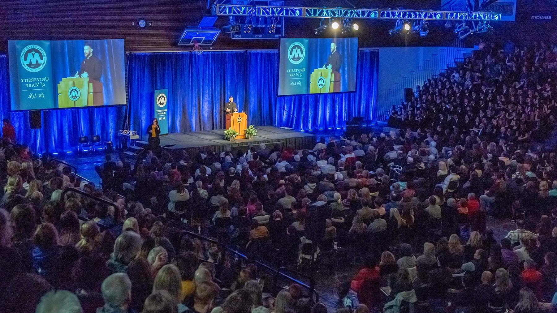 Full crowd participating in University of Mary's annual Prayer Day